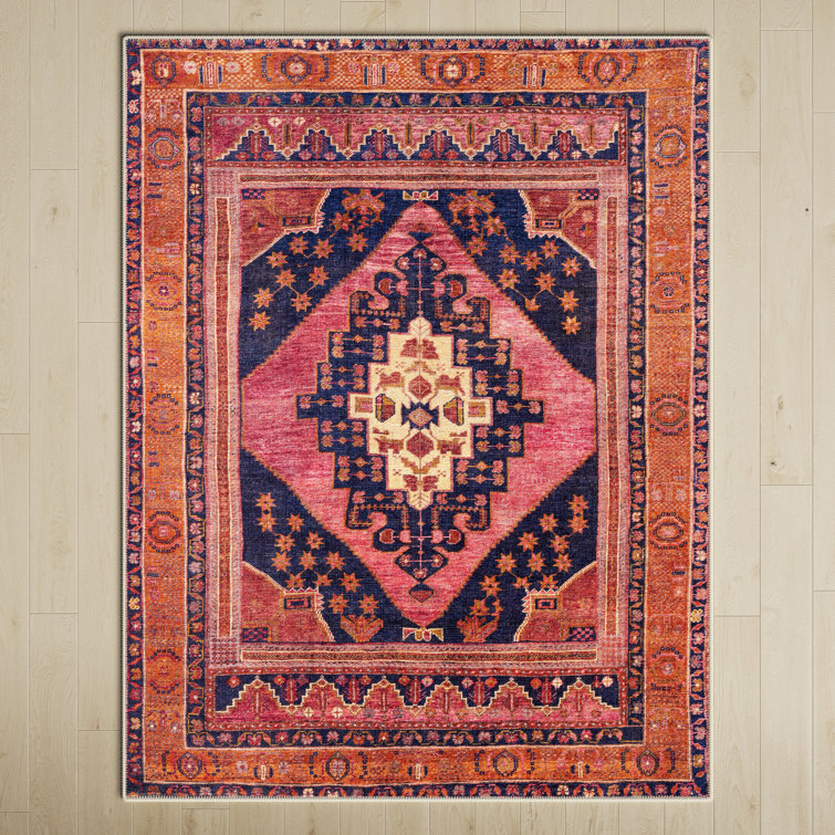 Westlake Machine Washable Oriental Dark Blue/Rose Area Rug & Reviews